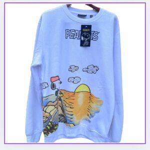 Peanuts White Crewneck Sweater with Sunset Graphic